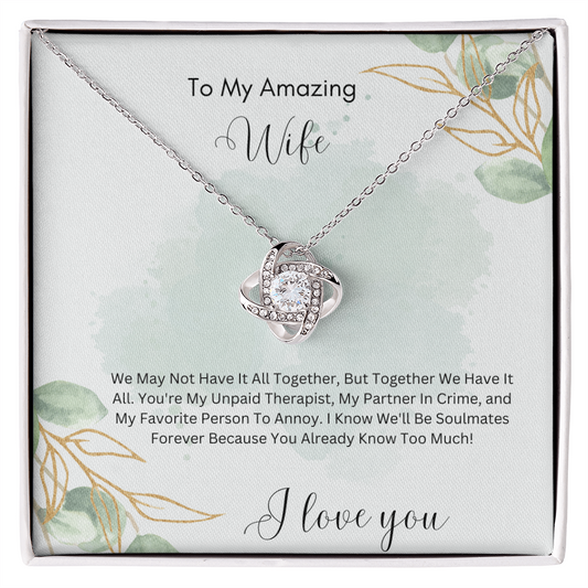 To My Amazing Wife – My Partner in Crime & Favorite Person to Annoy - Funny & Romantic Necklace Gift